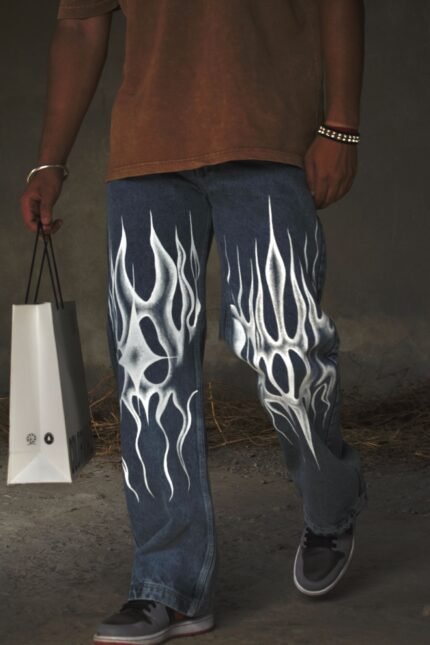 Flame chaser handpainted denim